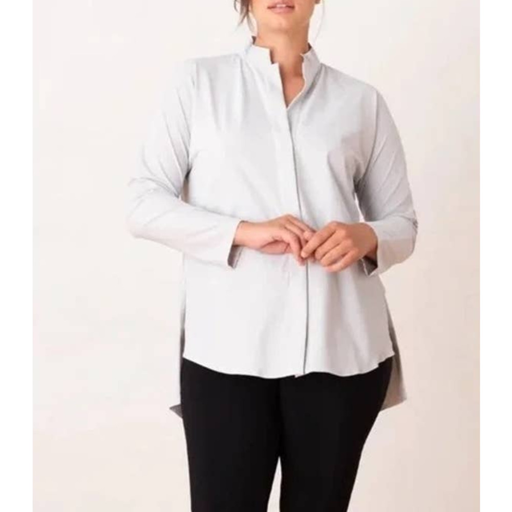 ADAY Something Borrowed Long Sleeve Hi-Low Hem Button Down Shirt Top White XL